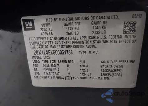 2012 GMC Terrain Sle-2 from USA, damaged, VIN 2GKALSEK6C6351738